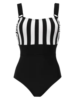 Pour Moi Black/White Palm Springs Colour Block Tummy Control Swimsuit