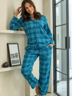 Pour Moi Blue Cosy Check Brushed Cotton Pyjamas Gift Set