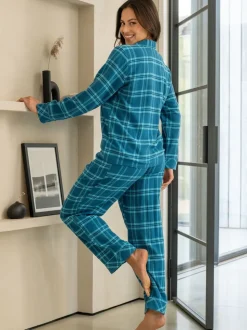 Pour Moi Blue Cosy Check Brushed Cotton Pyjamas Gift Set