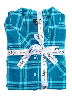 Pour Moi Blue Cosy Check Brushed Cotton Pyjamas Gift Set