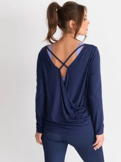 Pour Moi Blue Cross Back Jersey Yoga Top