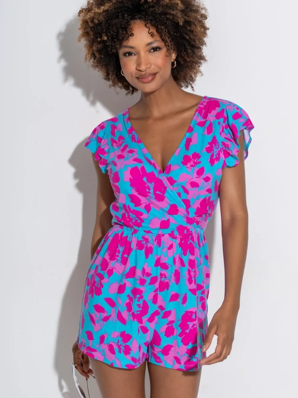 Pour Moi Blue Frill Stretch Jersey Beach Playsuit
