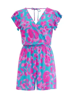 Pour Moi Blue Frill Stretch Jersey Beach Playsuit