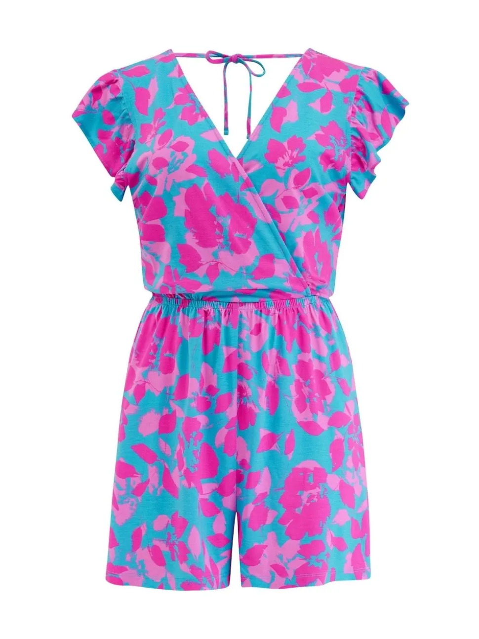 Pour Moi Blue Frill Stretch Jersey Beach Playsuit