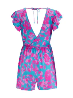 Pour Moi Blue Frill Stretch Jersey Beach Playsuit