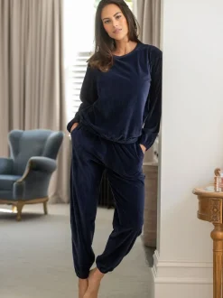 Pour Moi Blue Ribbed Cosy Fleece Lounge Pyjamas Set