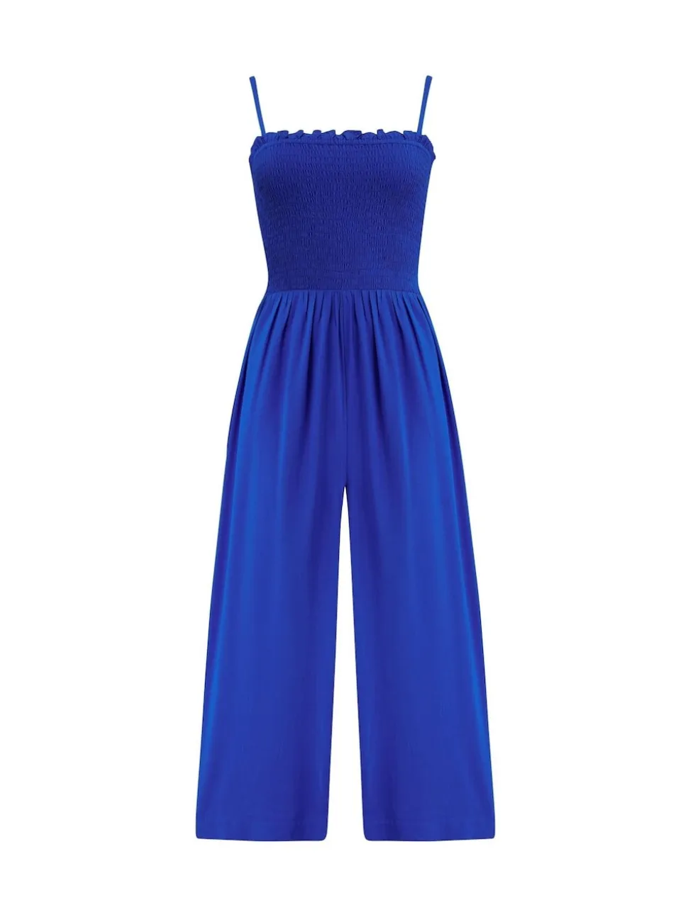 Pour Moi Blue Strapless Shirred Bodice Crop Leg Beach Jumpsuit