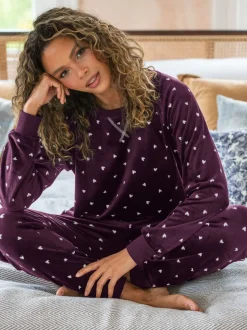 Pour Moi Burgundy Cosy Fleece Sweatshirt and Jogger Pyjamas Set
