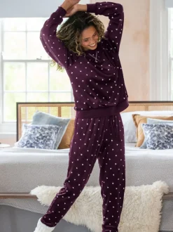 Pour Moi Burgundy Cosy Fleece Sweatshirt and Jogger Pyjamas Set