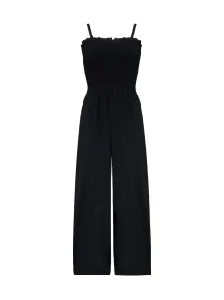 Pour Moi Dark Black Strapless Shirred Bodice Crop Leg Beach Jumpsuit