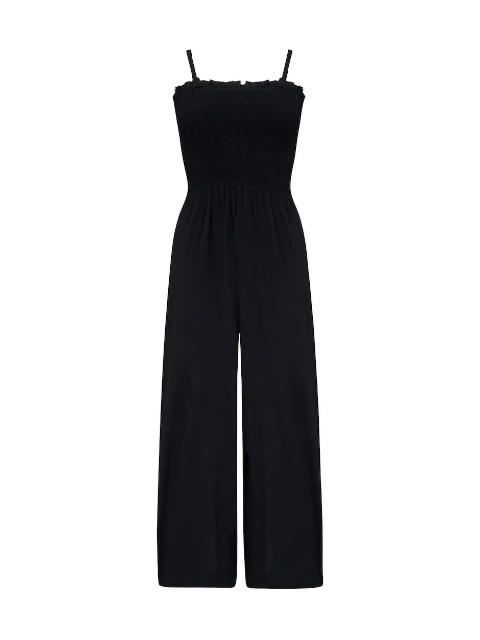 Pour Moi Dark Black Strapless Shirred Bodice Crop Leg Beach Jumpsuit