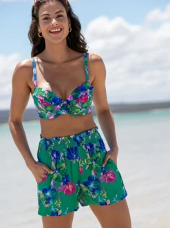 Pour Moi Green Ground Viscose Beach Shorts