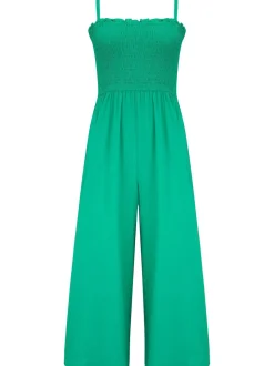 Pour Moi Green Strapless Shirred Bodice Crop Leg Beach Jumpsuit