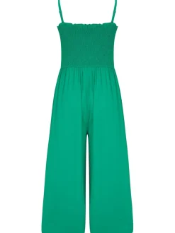 Pour Moi Green Strapless Shirred Bodice Crop Leg Beach Jumpsuit