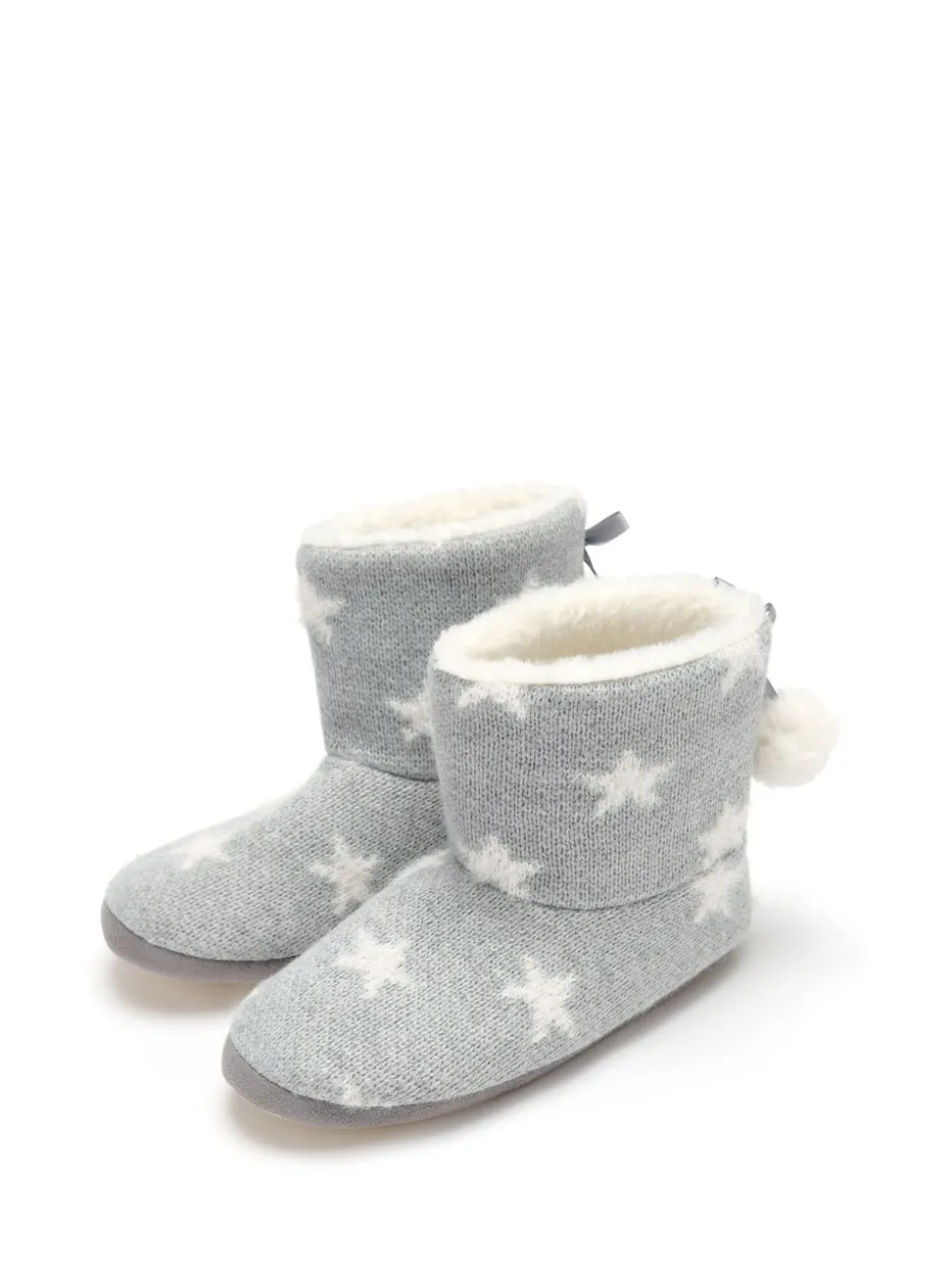 Pour Moi Grey Star Knit Faux Fur Lined Bootie Slippers