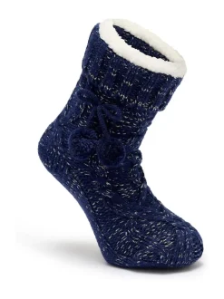 Pour Moi Navy Cosy Cable Knit Lined Slipper Sock