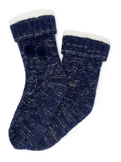 Pour Moi Navy Cosy Cable Knit Lined Slipper Sock