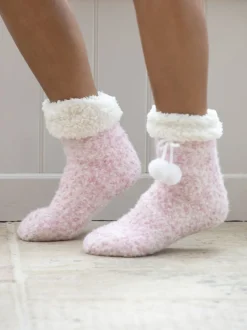 Pour Moi Pink Cosy Cable Knit Lined Slipper Sock