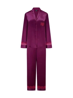 Pour Moi Purple Dusk Satin and Lace Cuban Collar Pyjamas Set