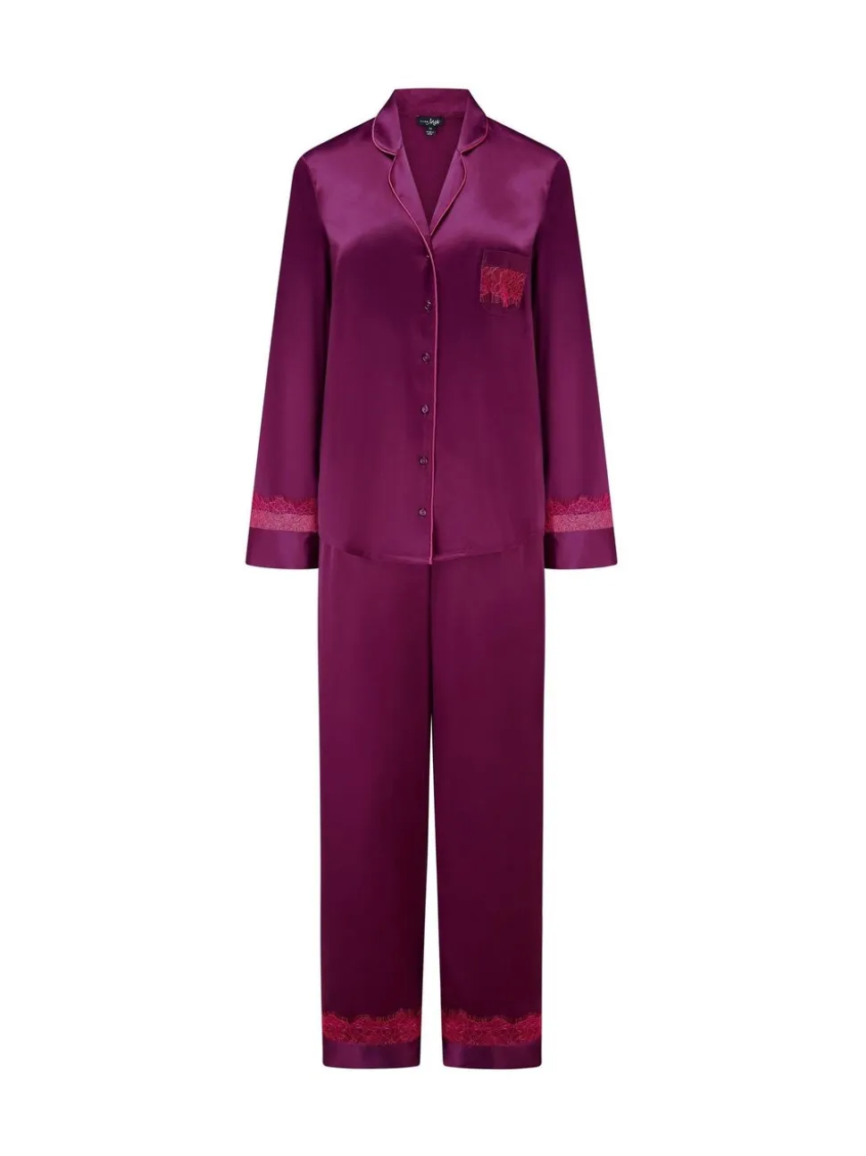 Pour Moi Purple Dusk Satin and Lace Cuban Collar Pyjamas Set