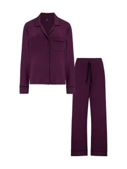 Pour Moi Purple Jersey Button Through Cuban Collar Pyjamas Set