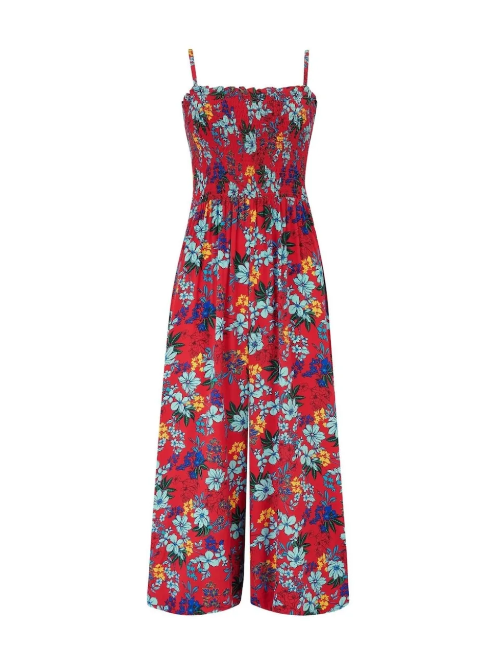 Pour Moi Red Strapless Shirred Bodice Crop Leg Beach Jumpsuit