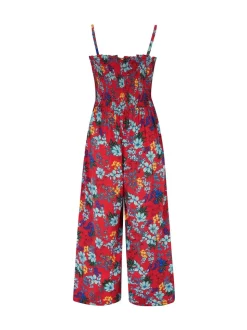 Pour Moi Red Strapless Shirred Bodice Crop Leg Beach Jumpsuit
