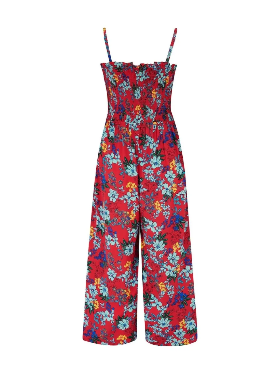 Pour Moi Red Strapless Shirred Bodice Crop Leg Beach Jumpsuit