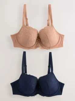 Praline Nude/Navy Pad Balcony DD+ Lace Bras 2 Pack