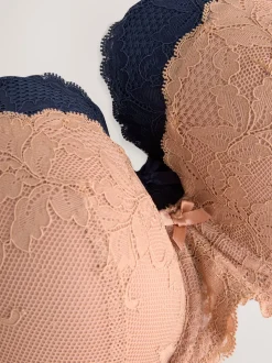 Praline Nude/Navy Pad Balcony DD+ Lace Bras 2 Pack