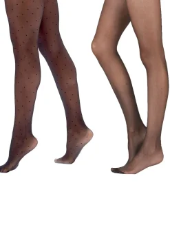 Pretty Polly Pin Spot Black Gloss 10 Denier Tights 2 Pack