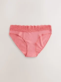 Printed Spot High Leg Cotton and Lace Knickers 7 Pack