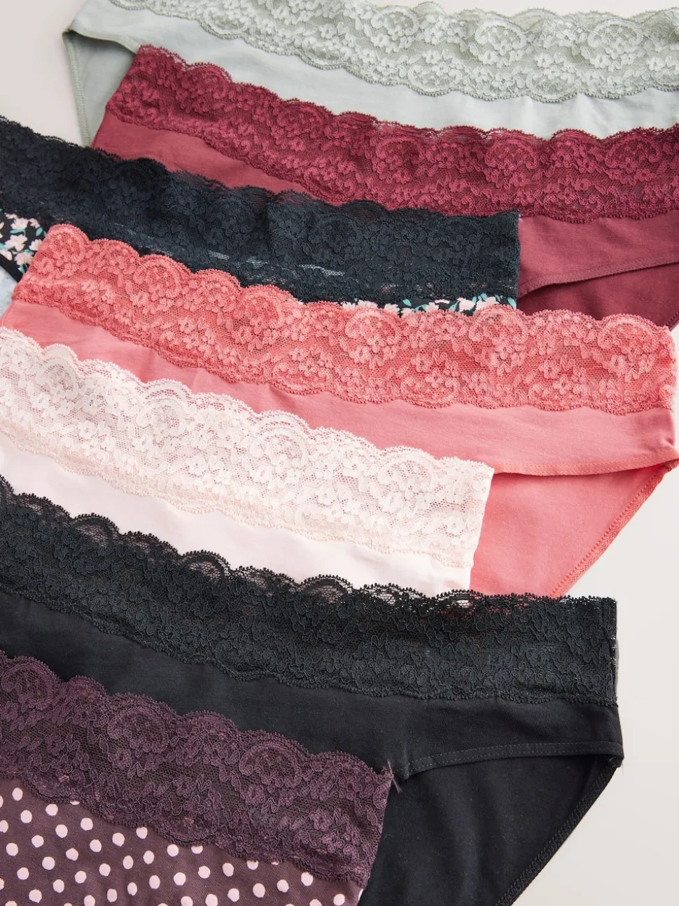 Printed Spot High Leg Cotton and Lace Knickers 7 Pack