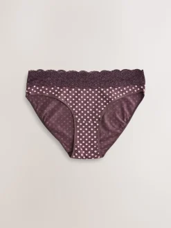 Printed Spot High Leg Cotton and Lace Knickers 7 Pack