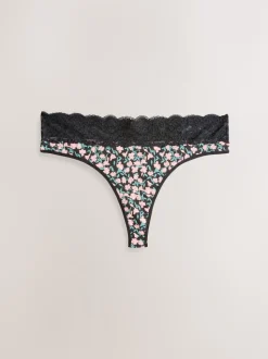Printed Spot Thong Cotton and Lace Knickers 7 Pack