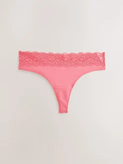Printed Spot Thong Cotton and Lace Knickers 7 Pack