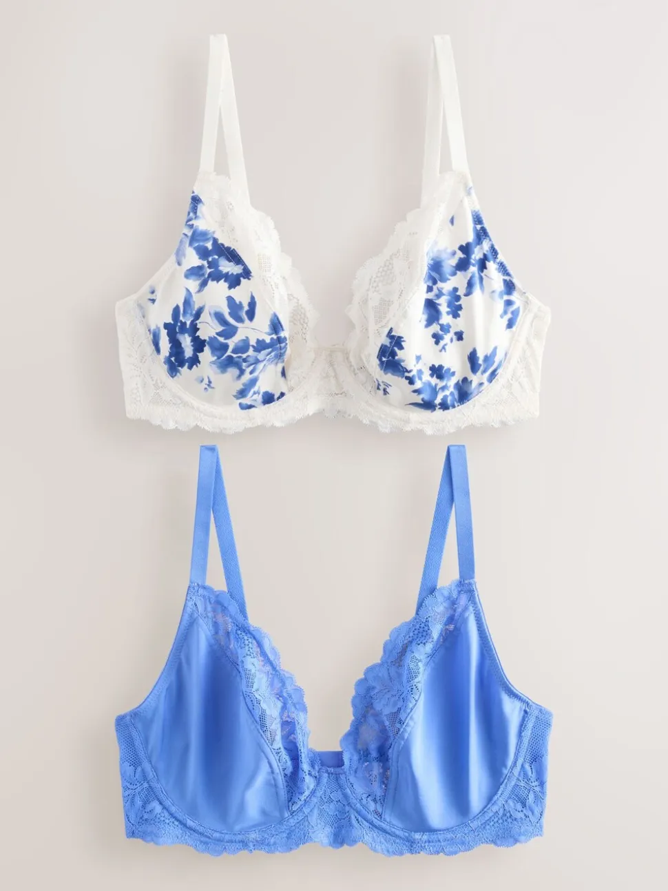 Print/Plain DD+ Non Pad Plunge Microfibre & Lace 2 Pack Bras