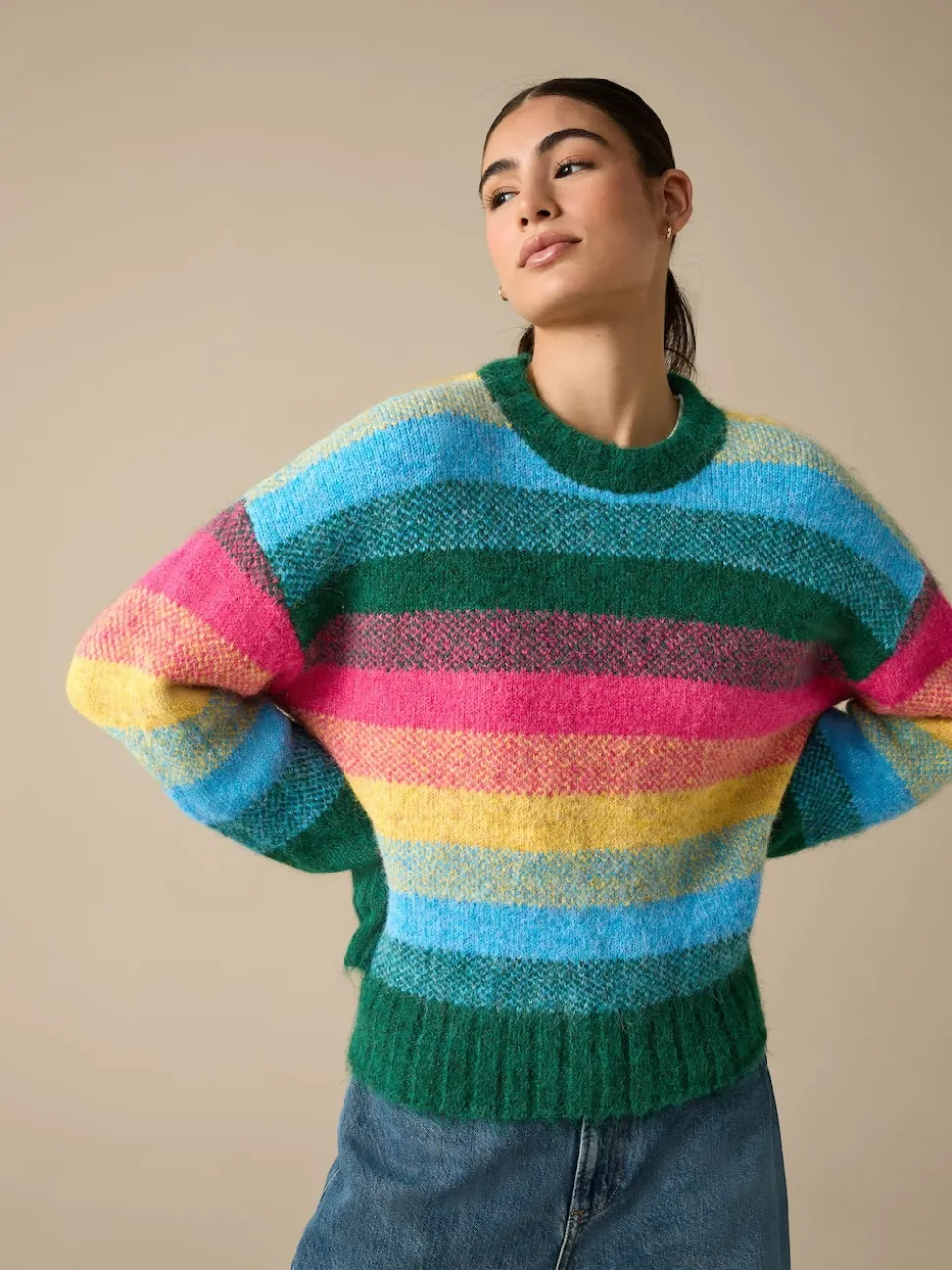 Rainbow Stripe Crew Neck Jumper With Wool