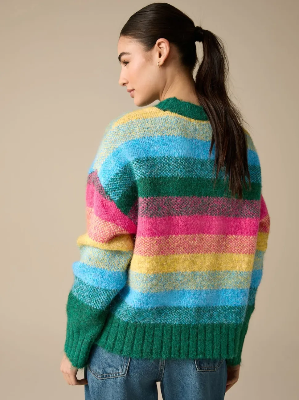 Rainbow Stripe Crew Neck Jumper With Wool