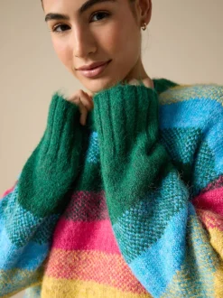 Rainbow Stripe Crew Neck Jumper With Wool