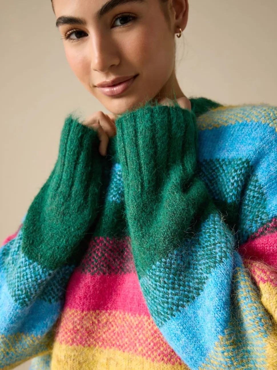 Rainbow Stripe Crew Neck Jumper With Wool