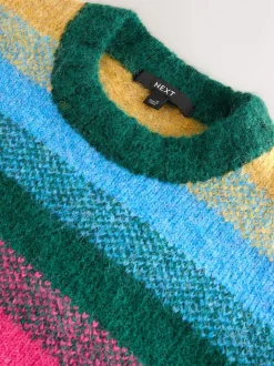 Rainbow Stripe Crew Neck Jumper With Wool