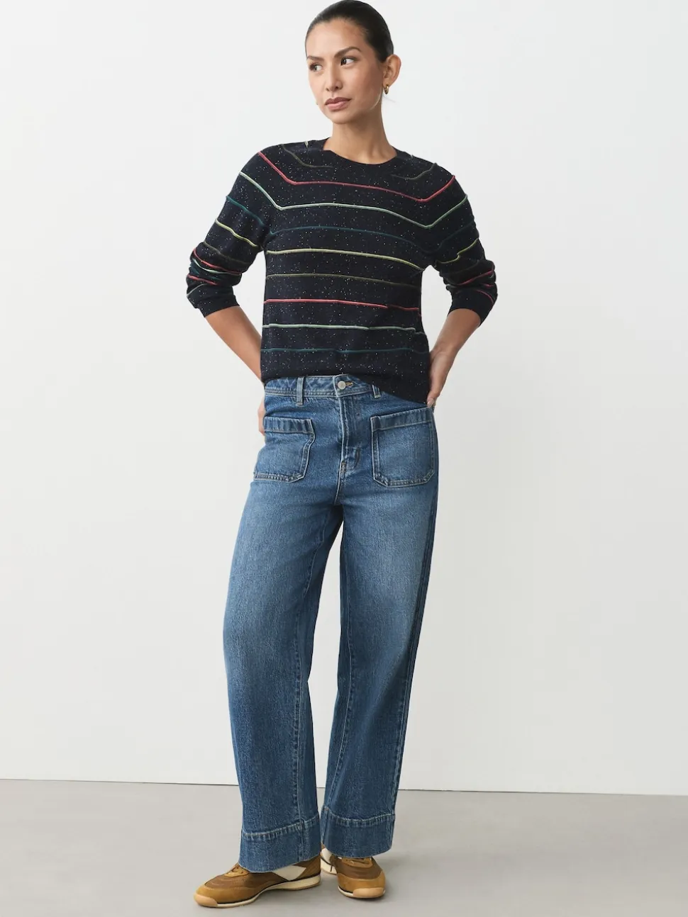 Rainbow Stripe Soft Touch Crew Neck Cotton Rich Jumper
