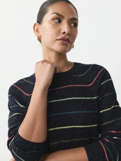 Rainbow Stripe Soft Touch Crew Neck Cotton Rich Jumper