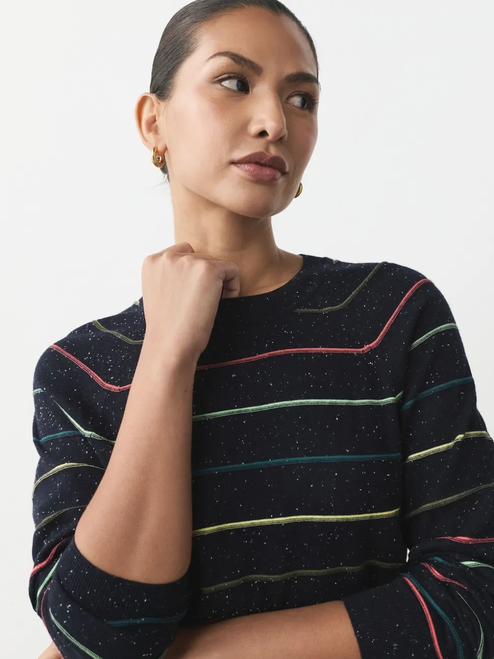 Rainbow Stripe Soft Touch Crew Neck Cotton Rich Jumper