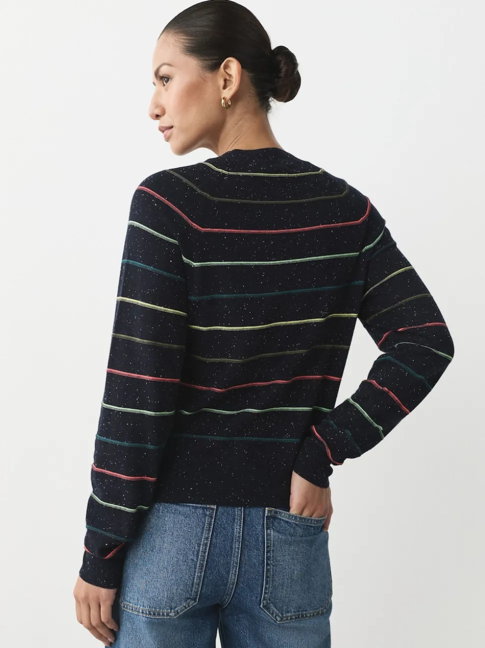 Rainbow Stripe Soft Touch Crew Neck Cotton Rich Jumper