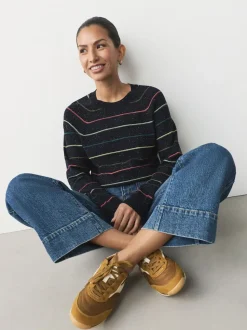 Rainbow Stripe Soft Touch Crew Neck Cotton Rich Jumper