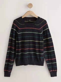 Rainbow Stripe Soft Touch Crew Neck Cotton Rich Jumper