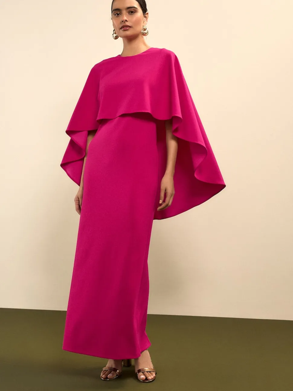 Raspberry Pink Cape Maxi Dress