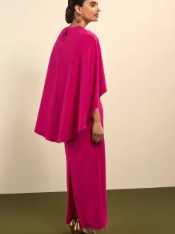 Raspberry Pink Cape Maxi Dress